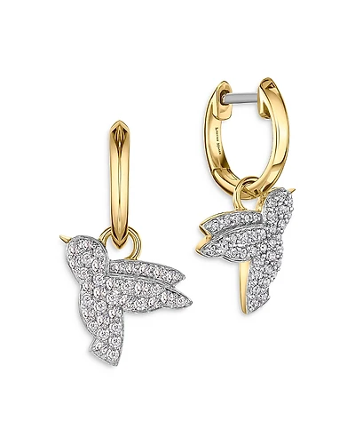 Phillips House 14K Yellow Gold Symphony Diamond Humming Bird Huggie Hoop Earrings
