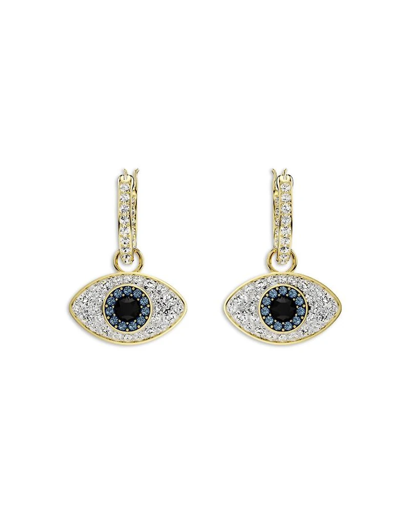 Symbolica Crystal Evil Eye Charm Hoop Earrings in Gold Tone