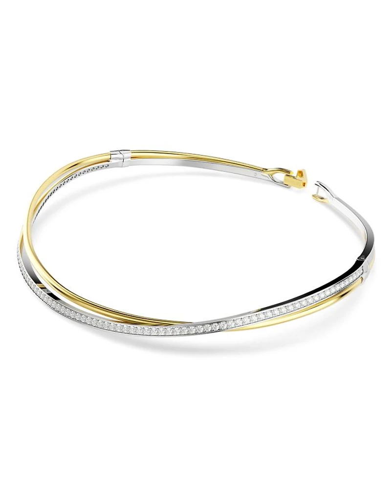 Hyperbola Crystal Crossover Choker Necklace in Gold Tone & Rhodium Plated, 13.87"