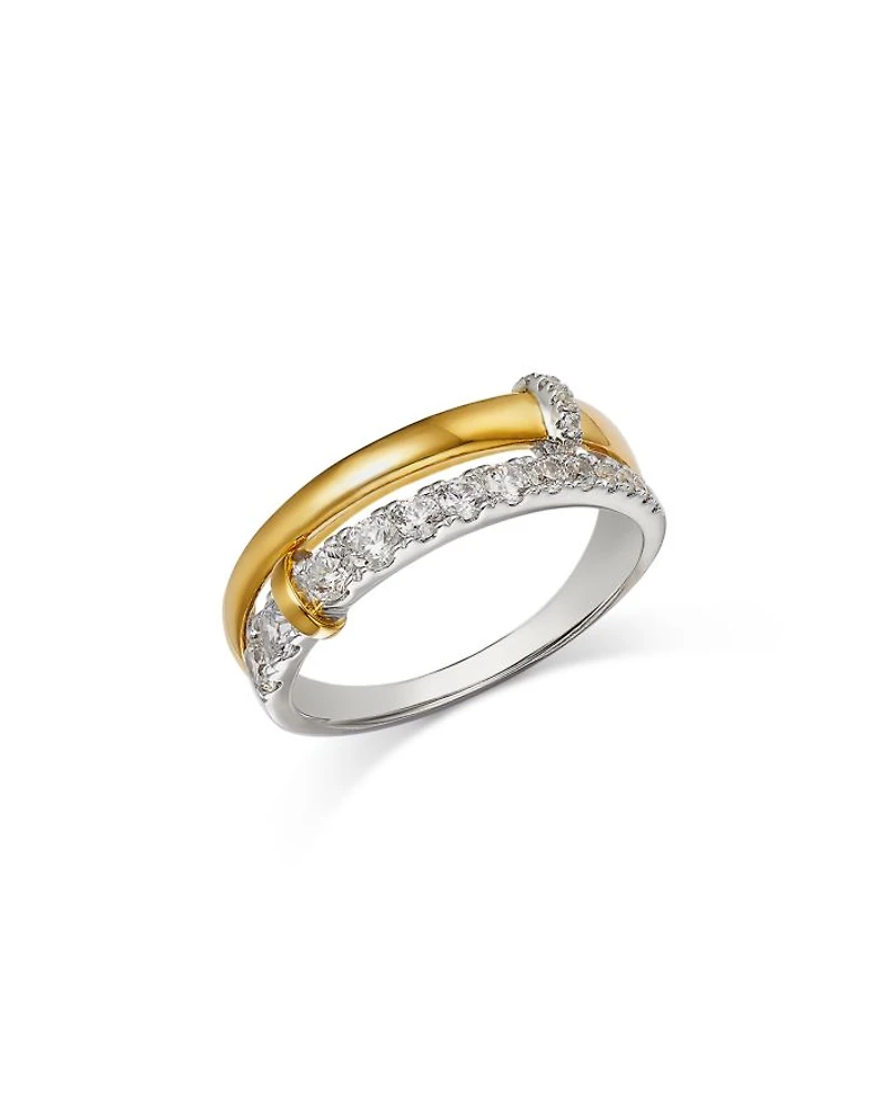 Diamond Double Row Ring in 14K White & Yellow Gold, 0.50 tcw