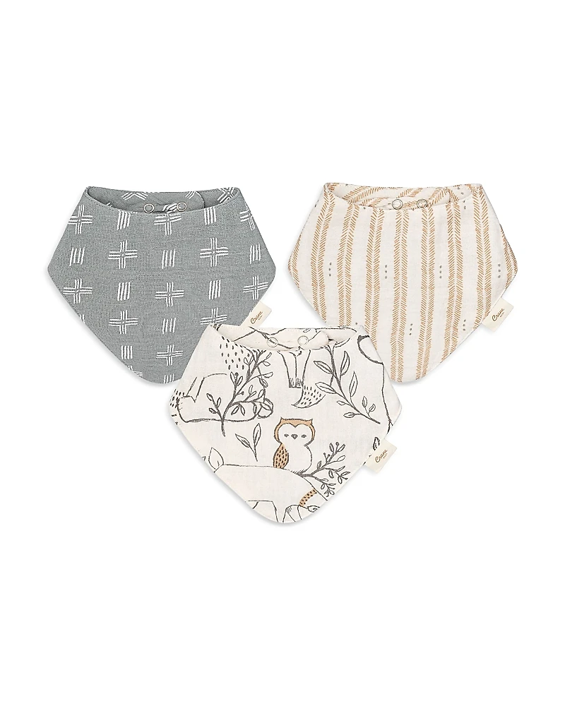 Crane Baby Ezra Woodland Muslin Bib Set, 3 Pack - Ages 0-36 Months