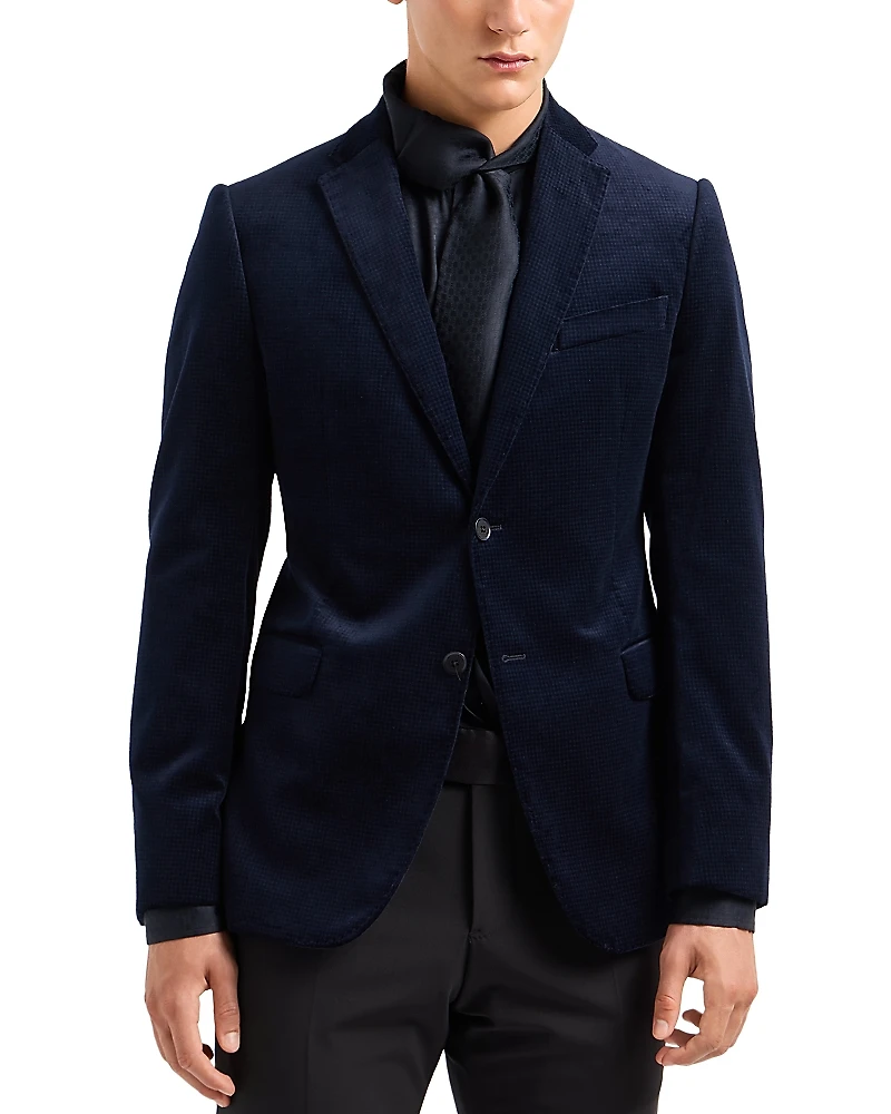 Emporio Armani Cotton Velvet Check Slim Fit Blazer