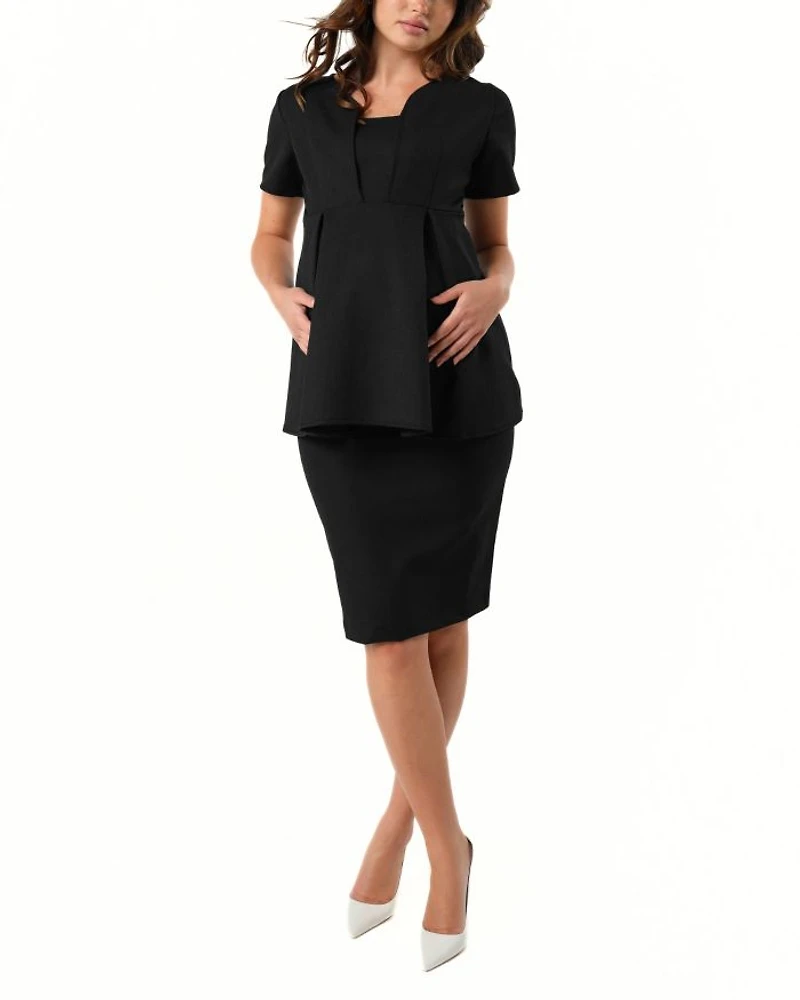 Women's Knee Length Maternity Pencil Skirt with Stretch Bump Panel Italian Suiting Fabric