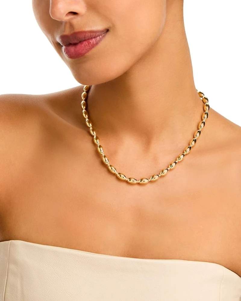 14K Yellow Gold Oval Bead Necklace, 18"