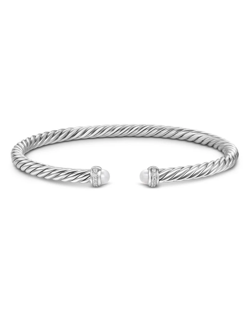 Cablespira Flex® Bracelet Sterling Silver with Pearls and Diamonds, 4mm