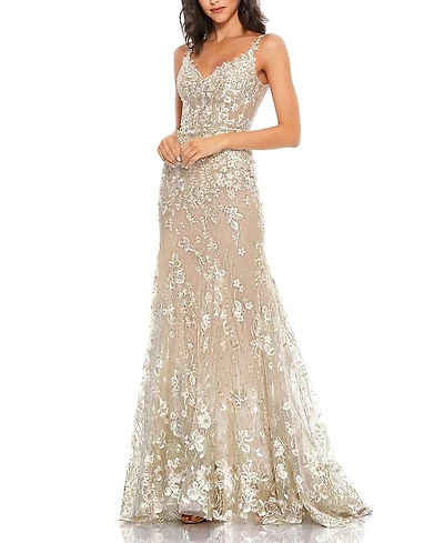 Mac Duggal Floral Embroidered Corset Bodice Gown