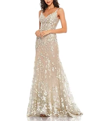 Mac Duggal Floral Embroidered Corset Bodice Gown