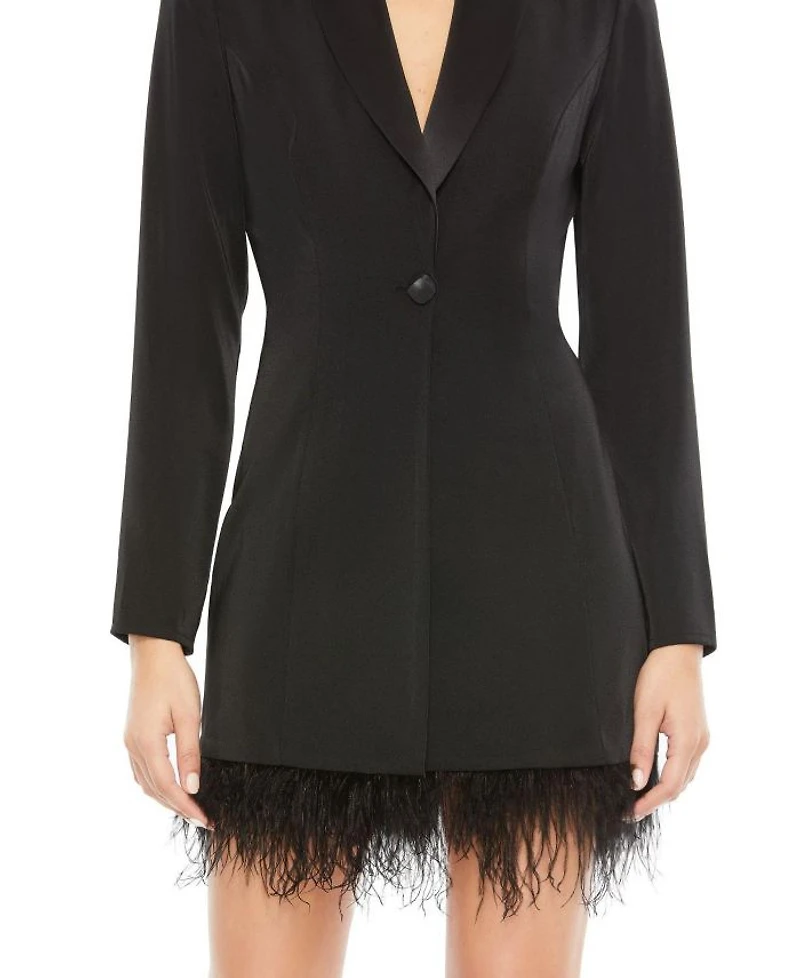 Feathered Trim Tuxedo Dress