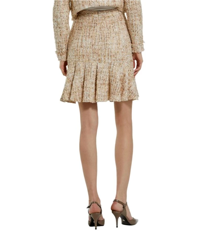 High Waist Box Pleat Boucle Mini Skirt