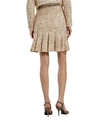 High Waist Box Pleat Boucle Mini Skirt