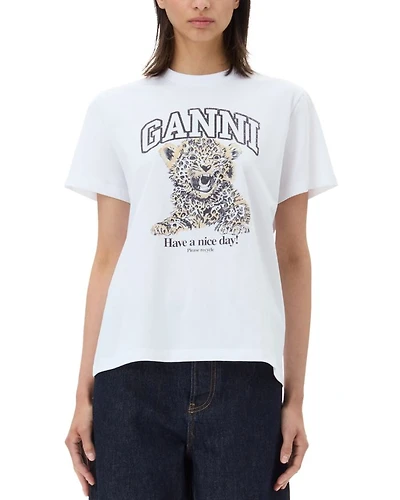 White Basic Jersey Leopard Relaxed Tee