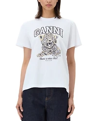 Ganni White Basic Jersey Leopard Relaxed Tee