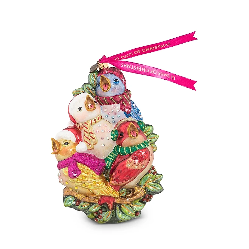 Jay Strongwater Four Calling Birds Glass Ornament