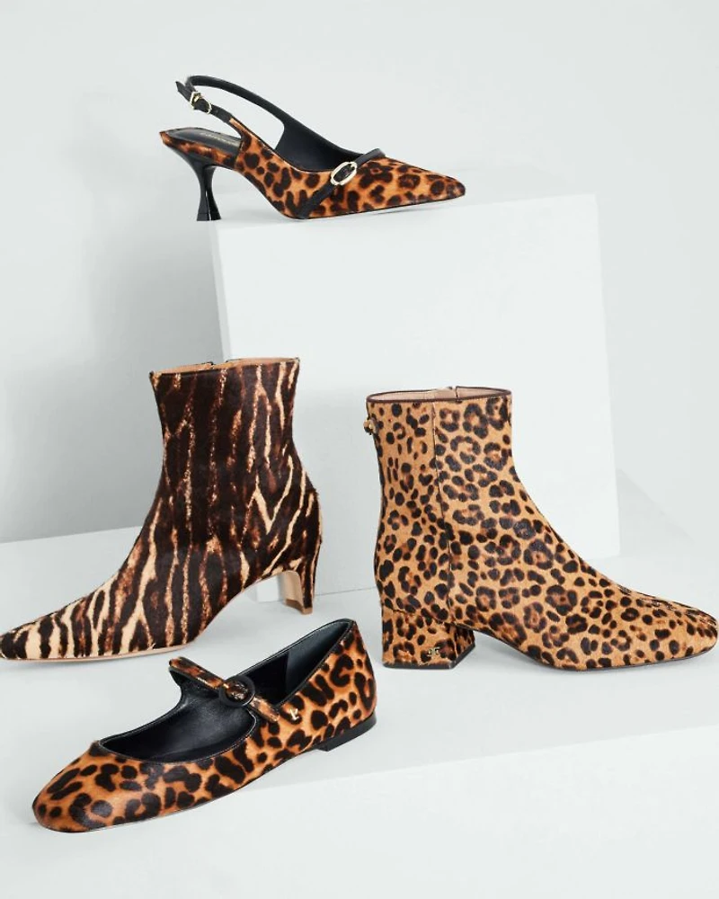 Women's Ines Pointed Toe Animal Print Calf Hair Mid Heel Slingback Pumps
