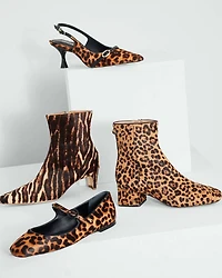 Women's Ines Pointed Toe Animal Print Calf Hair Mid Heel Slingback Pumps