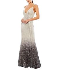 Mac Duggal Plunge Neck Ombre Sequin Gown