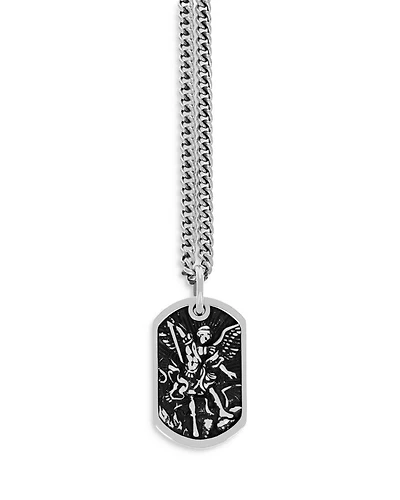 Saint Michael Dog Tag Pendant Necklace, 24"