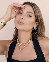 Interlocking Golden Chain Statement Necklace, 15"-19"
