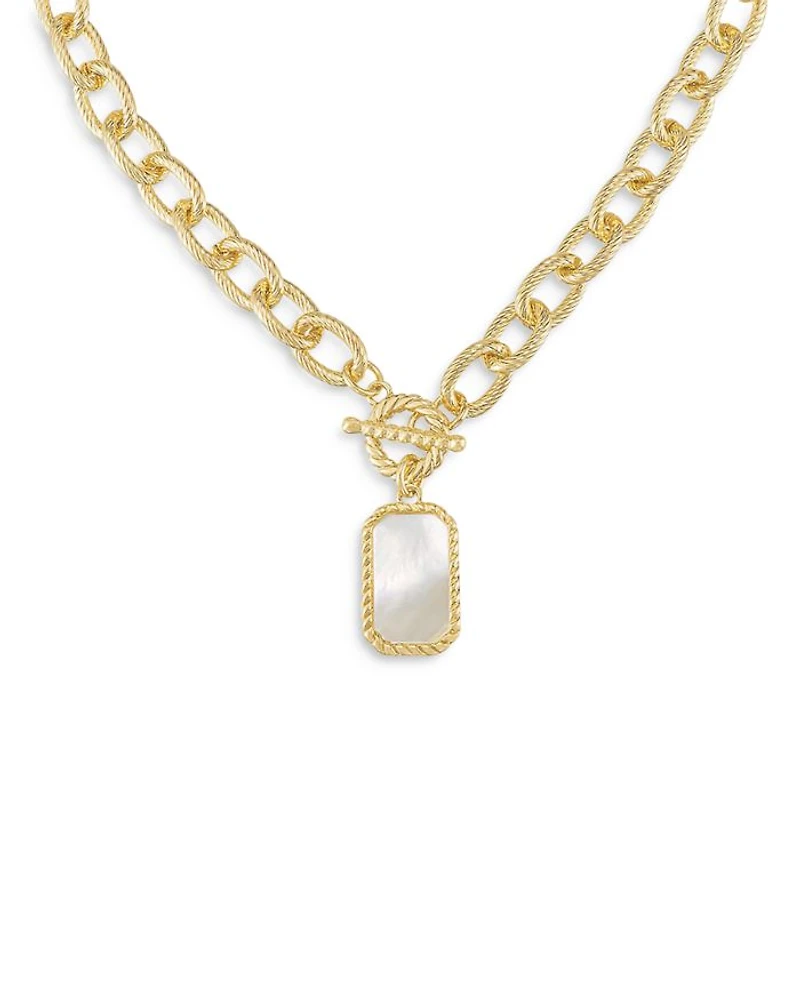 Mother Of Pearl Chain Link Pendant Necklace in 18K Gold Plated, 17"