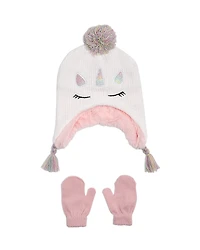 Capelli Girls' Sweet Unicorn Faux Fur Earflap Hat & Mittens - Little Kid