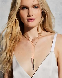 18K Rose Gold Blue Sapphire Grand  Bar Lariat Necklace, 20"