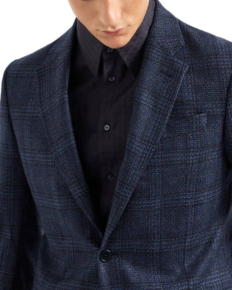Deco Textured Plaid Wool Blazer