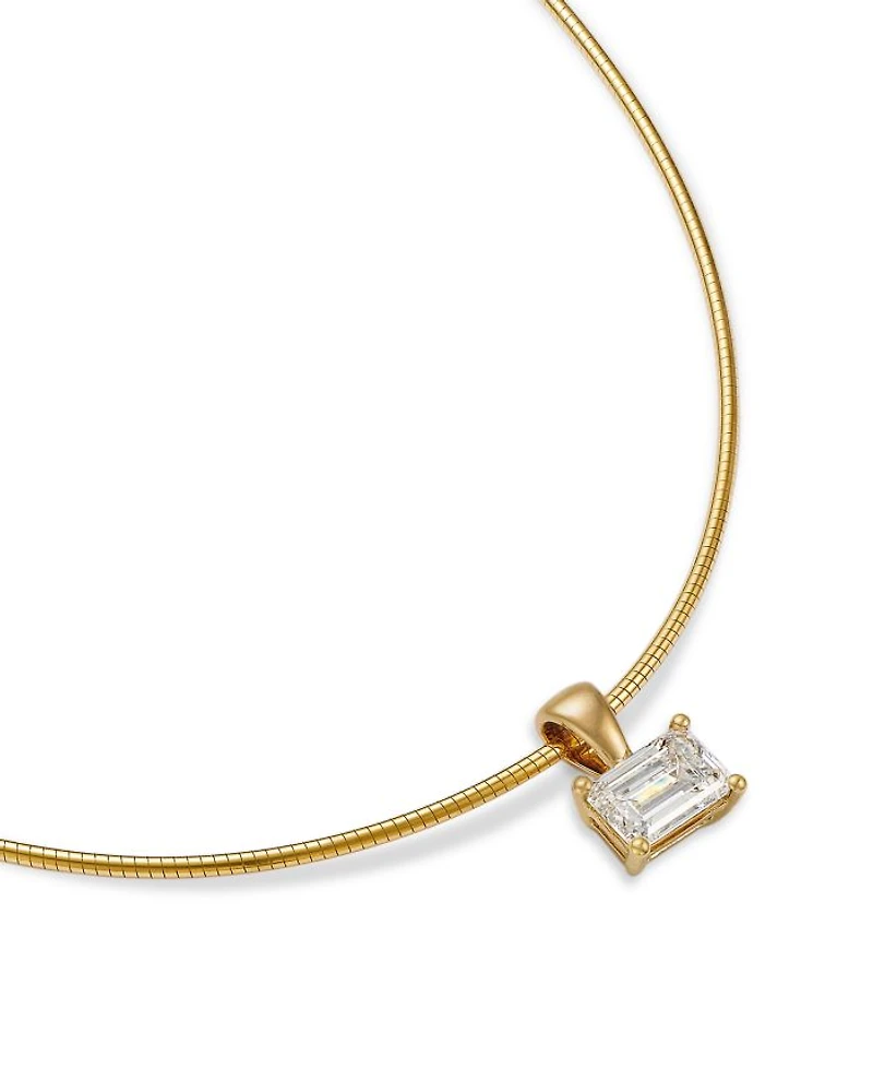 Certified Lab Grown Diamond Emerald Cut Omega Chain Pendant Necklace in 18K Yellow Gold, 2.0 tcw
