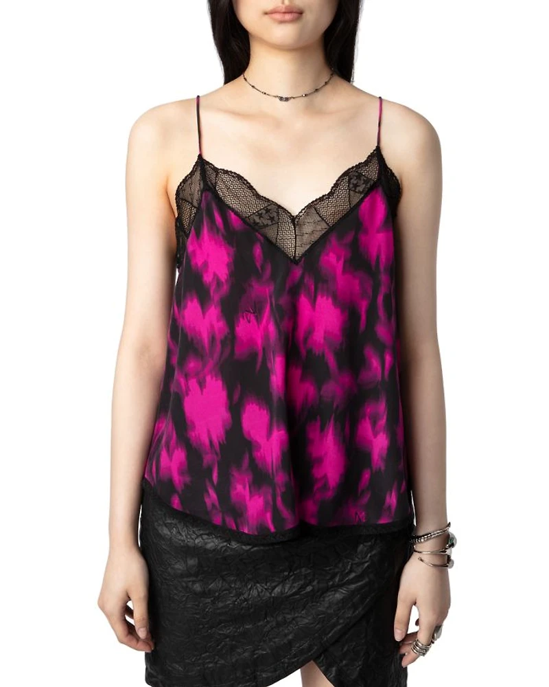 Christy Silk Printed Lace Trim Cami