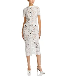White Lace Button Midi Dress