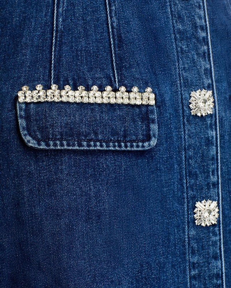 Denim Rhinestone Trim Dress