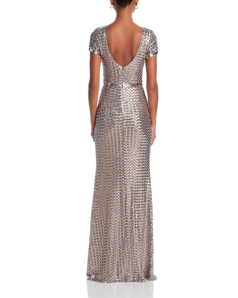 Belted Sequin Gown - Exclusive