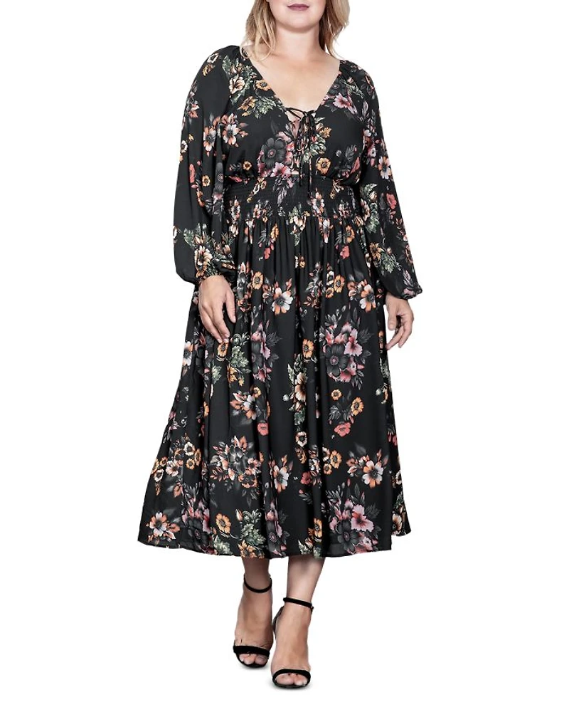 Plus Lace Up Double V Neck Dress