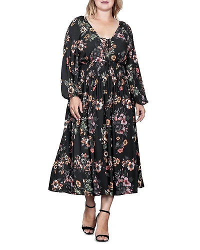 Plus Lace Up Double V Neck Dress