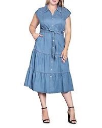 Plus Tiered Denim Midi Dress