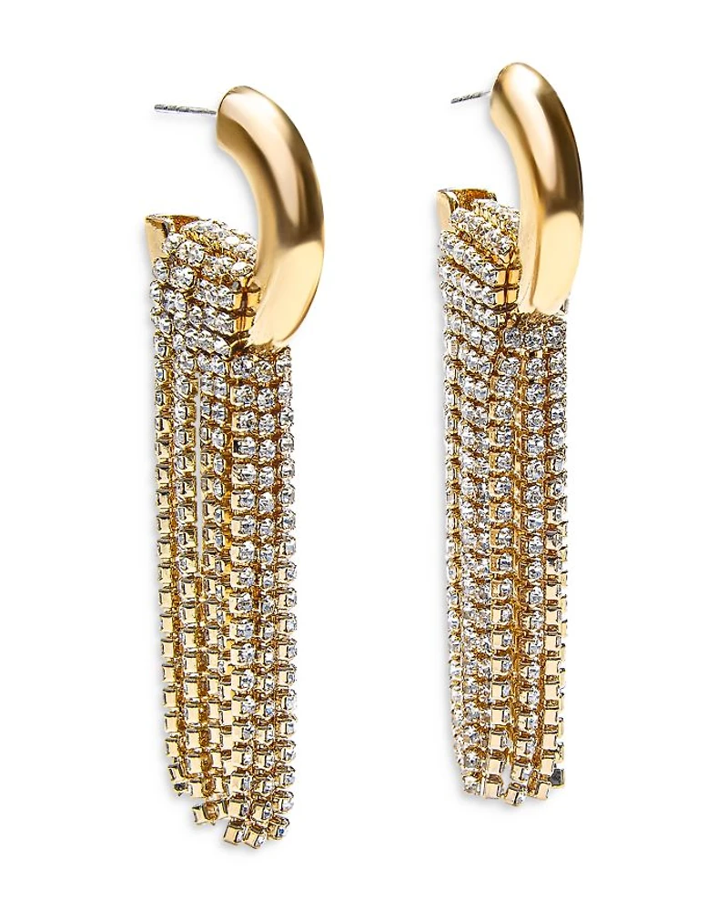 Autumn Crystal Chain Drape Hoop Earrings in Gold Tone