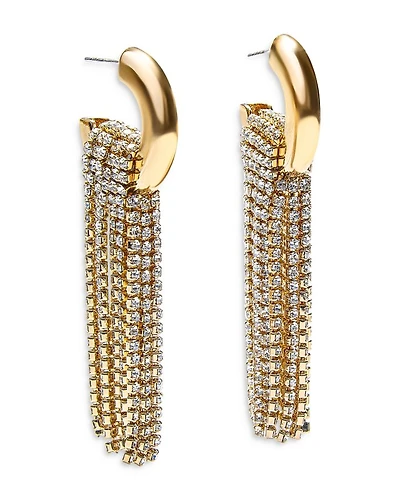 Autumn Crystal Chain Drape Hoop Earrings in Gold Tone