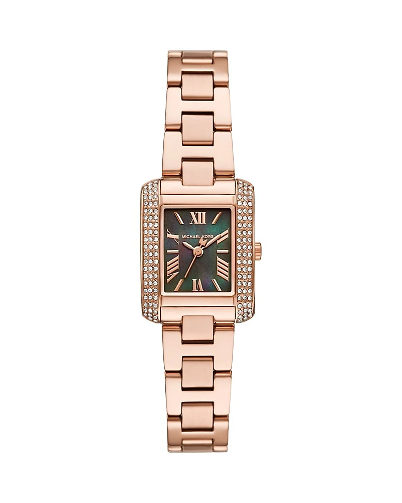 Michael Kors Emery Three Hand Rose Gold Tone Stainless Steel Watch, 23mm x 29mm