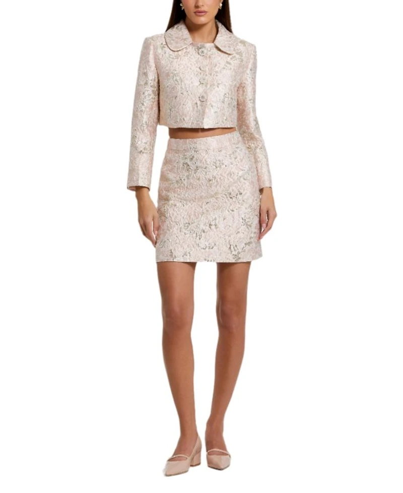 Pearl Button Brocade Cropped Jacket
