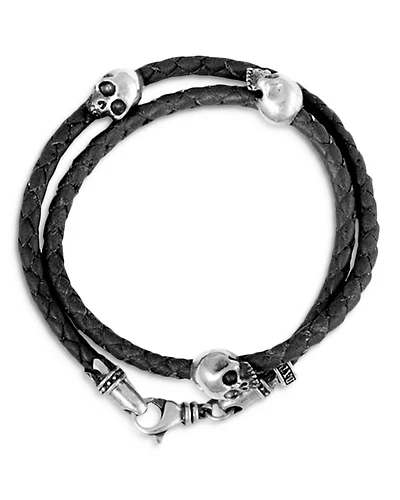 Hamlet Skulls Braided Double Wrap Leather Bracelet