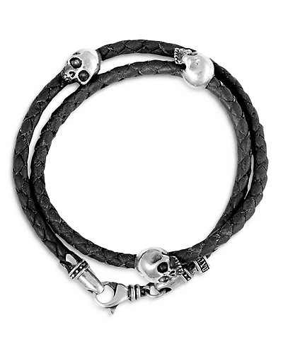 King Baby Studio Hamlet Skulls Braided Double Wrap Leather Bracelet