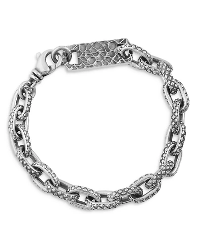 Sterling Silver Crosshatch Oval Link Bracelet