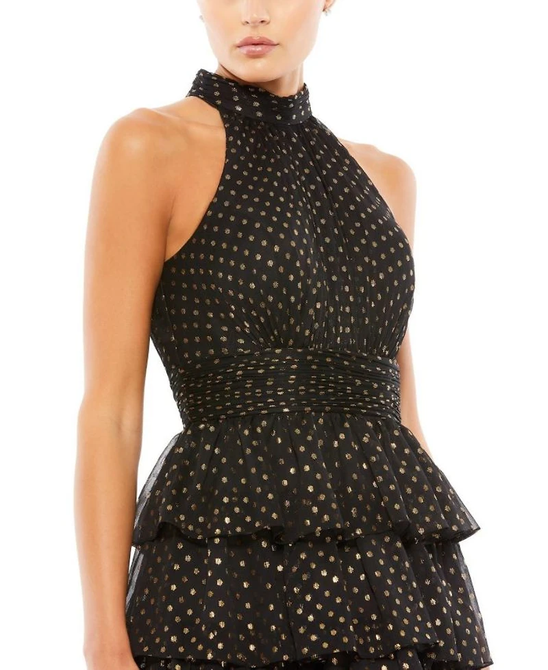 Layered Polka Dot Halter Cocktail Dress