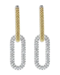 18K Yellow Gold & Silver Caviar Lux-Clip Diamond Link Drop Earrings