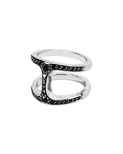 Sterling Silver Phantom Black Diamond Double Row Statement Ring