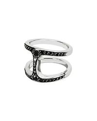 Sterling Silver Phantom Black Diamond Double Row Statement Ring