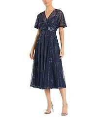 Mac Duggal A Line Embellished Short Sleeve Dress