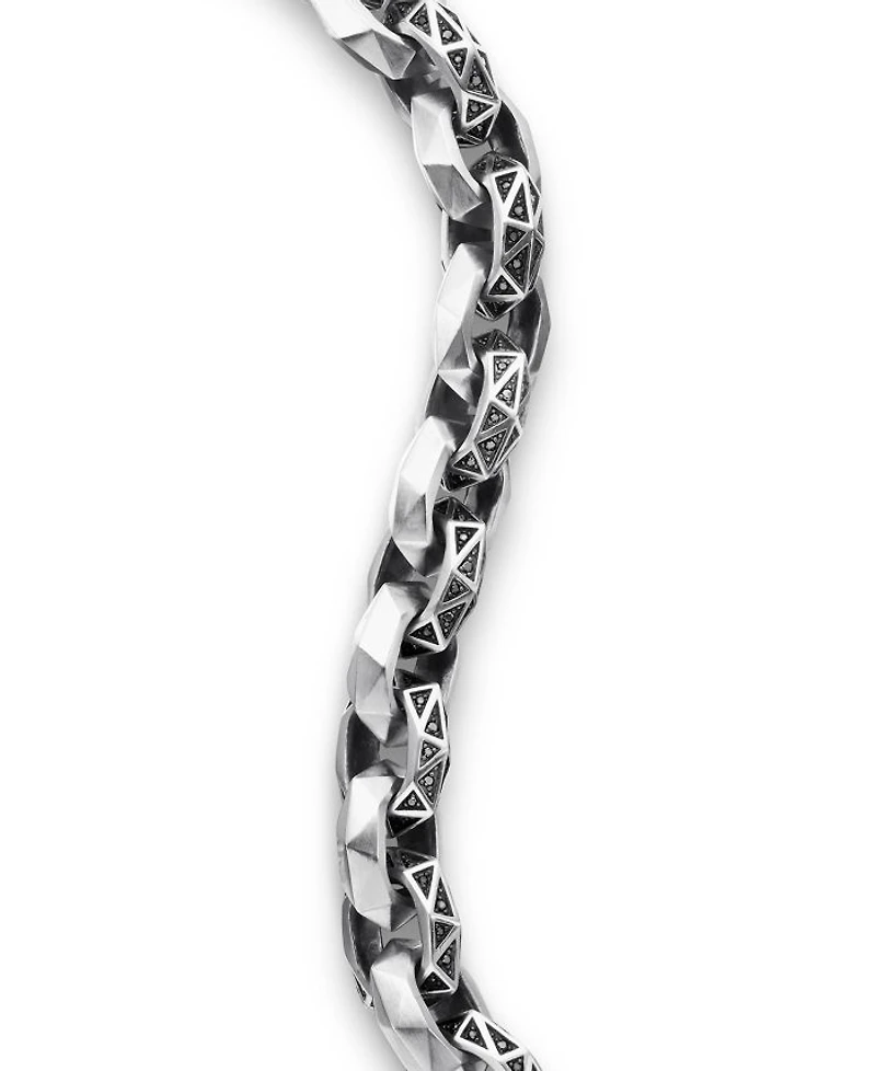 Men's Torqued Faceted Link Bracelet in Sterling Silver with Pavé Black Diamonds