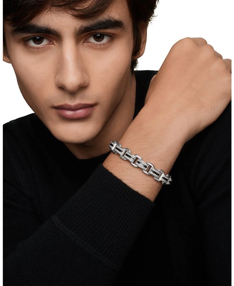 Men's Sterling Silver Deco Diamond Pavé Beveled Link Bracelet