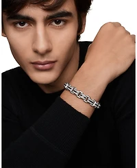Men's Sterling Silver Deco Diamond Pavé Beveled Link Bracelet