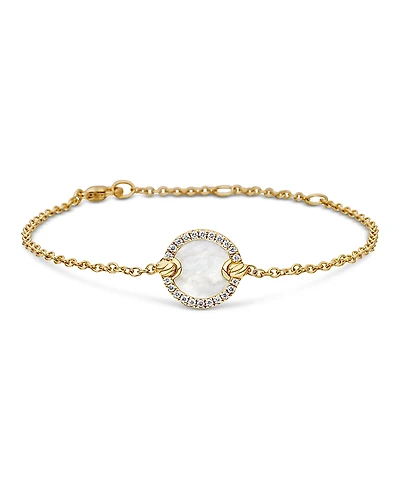 David Yurman Petite Dy Elements 18K Yellow Gold Mother-of-Pearl & Pave Diamonds Center Station Chain Bracelet